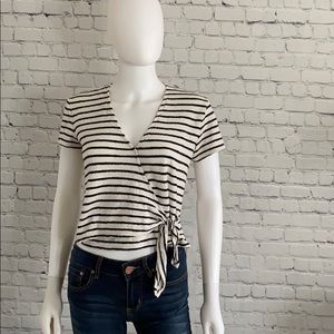 Madewell Black/White Stripe Short Sleeve V Neck